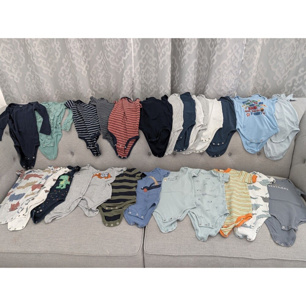 26 Baby Boy Bodysuits 24M Carter's Gap H&M Amazon Basics Short Sleeve Lot